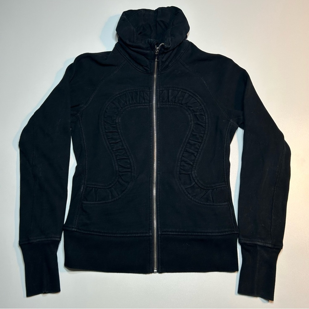 Lululemon Cuddle Up Jacket Ruffle Black Full Zip High Neck Scuba Hoodie Style